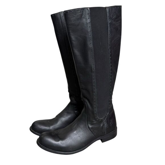 John Fluevog Black Leather Tall Pull-on Riding Boots Womens Size 12 Knee-High - Picture 3 of 12